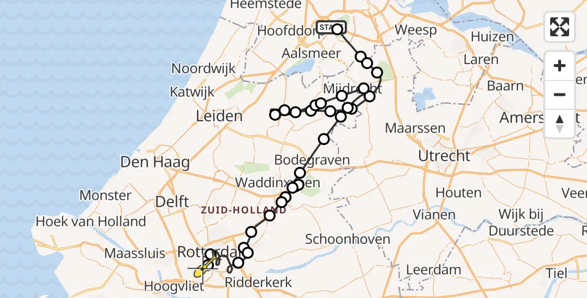 Routekaart van de vlucht: Politieheli naar Rotterdam, Loevesteinse Randweg