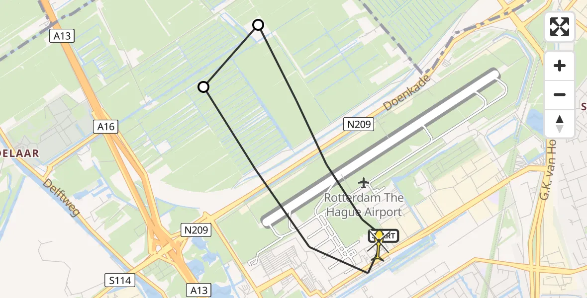 Routekaart van de vlucht: Lifeliner 2 naar Rotterdam The Hague Airport, Fairoaksbaan