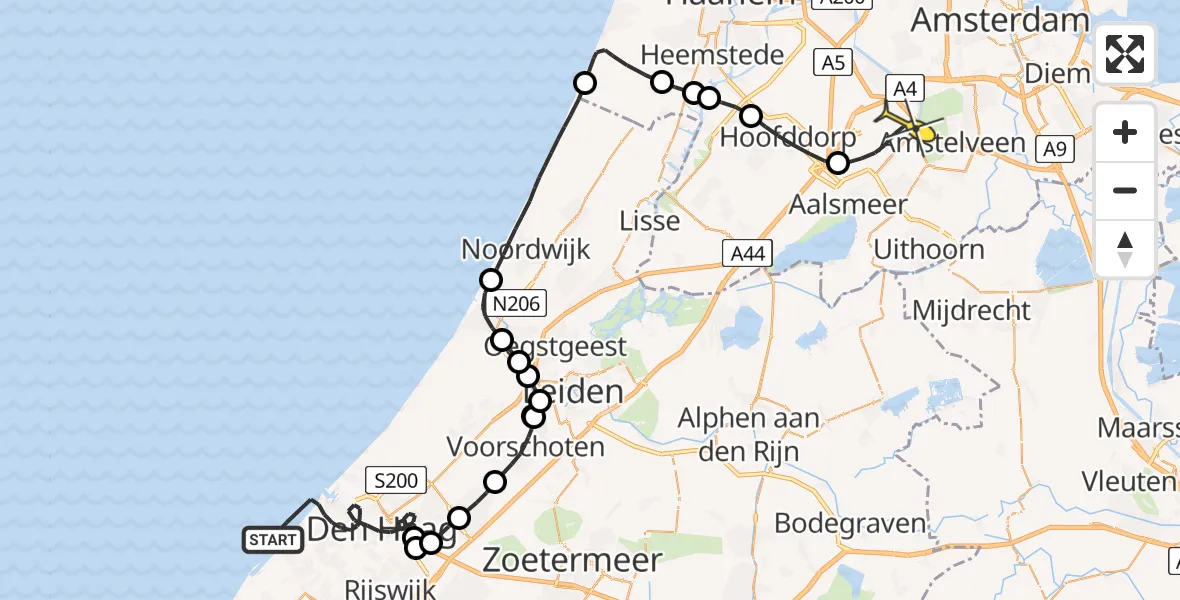 Vluchtroute Politiehelikopter van Den Haag naar Schiphol