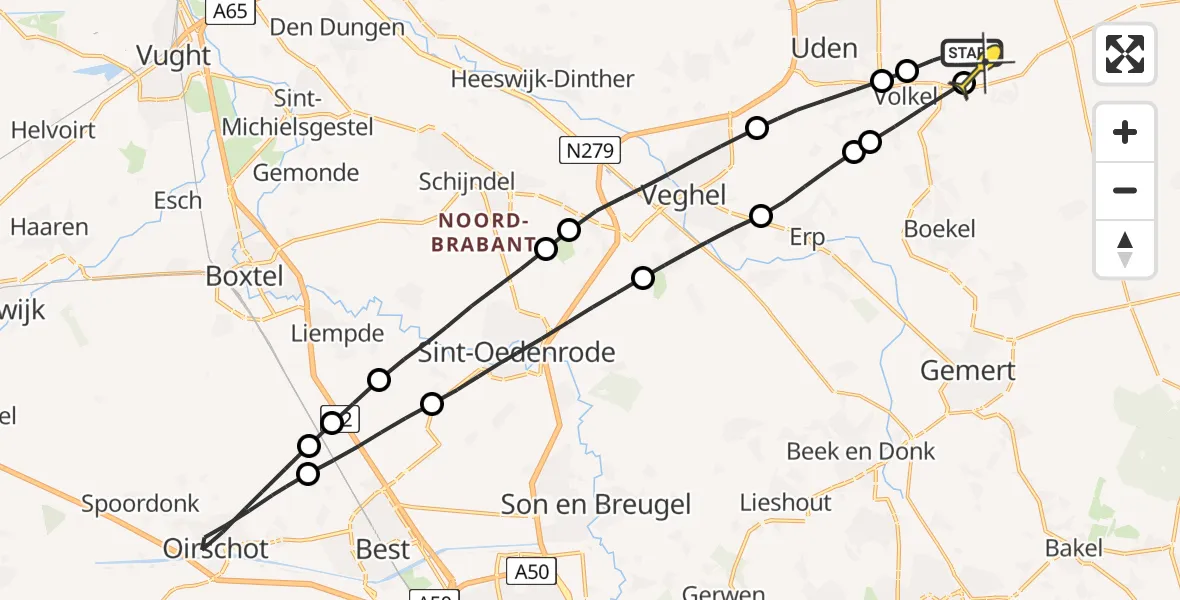 Routekaart van de vlucht: Lifeliner 3 naar Vliegbasis Volkel, Muurveld