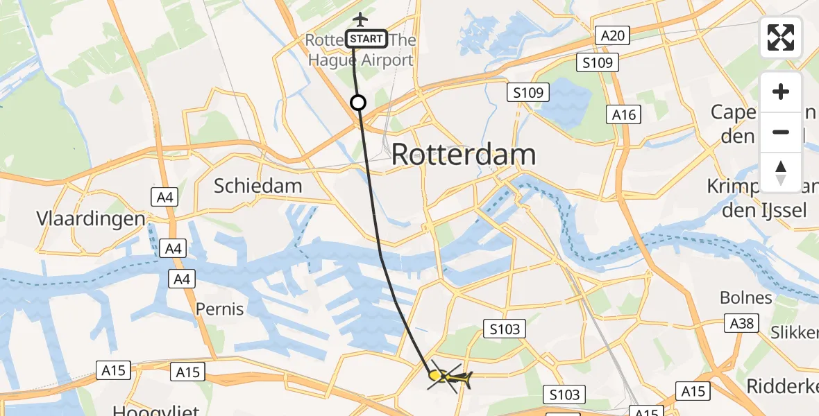 Routekaart van de vlucht: Lifeliner 2 naar Rotterdam, Deelenpad