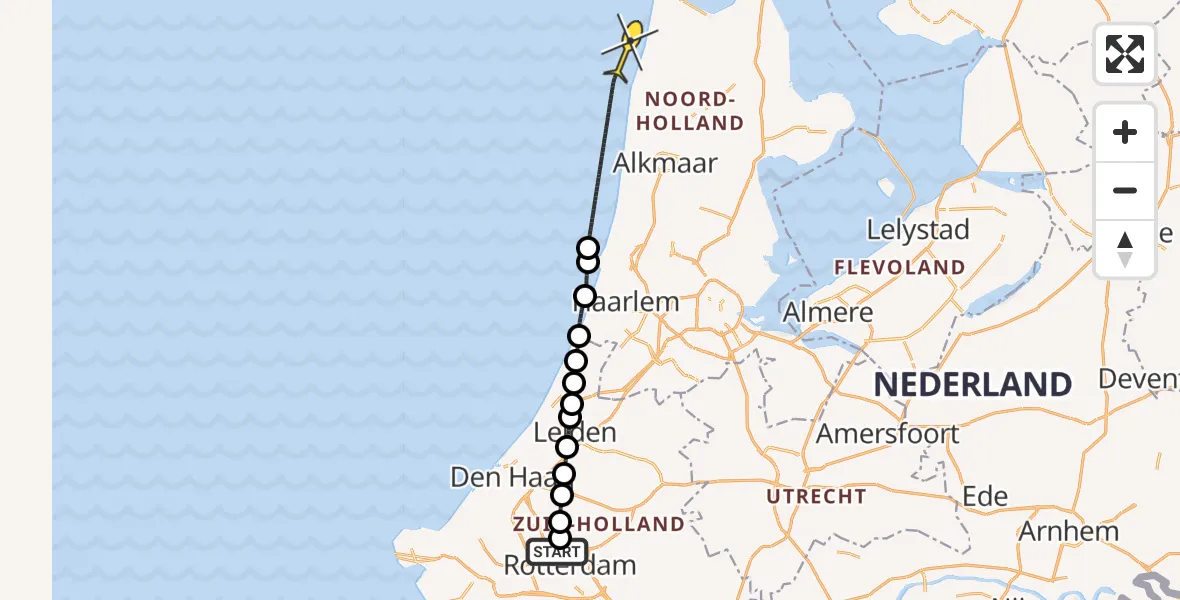 Routekaart van de vlucht: Kustwachthelikopter naar Landscheiding