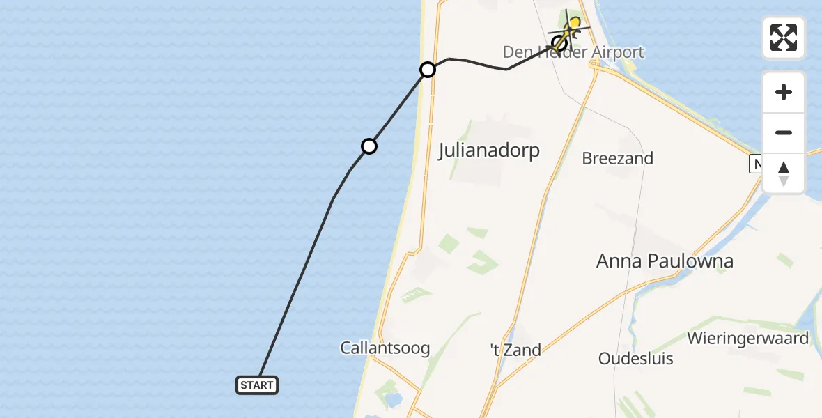 Routekaart van de vlucht: Kustwachthelikopter naar Vliegveld De Kooy, Luchthavenweg