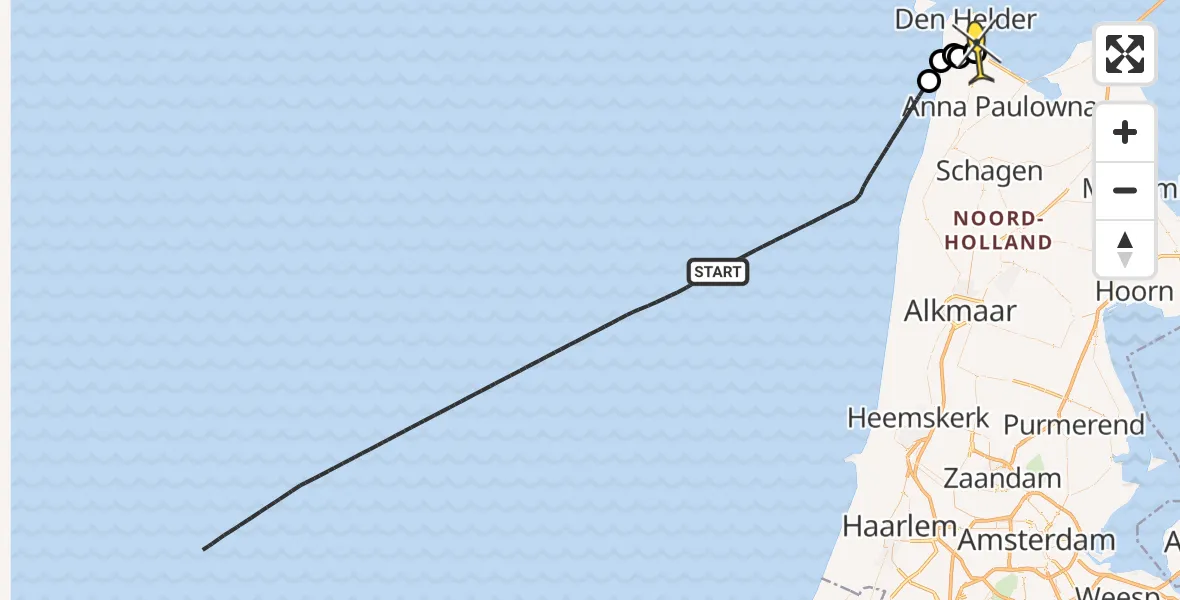 Routekaart van de vlucht: Kustwachthelikopter naar Vliegveld De Kooy, Luchthavenweg