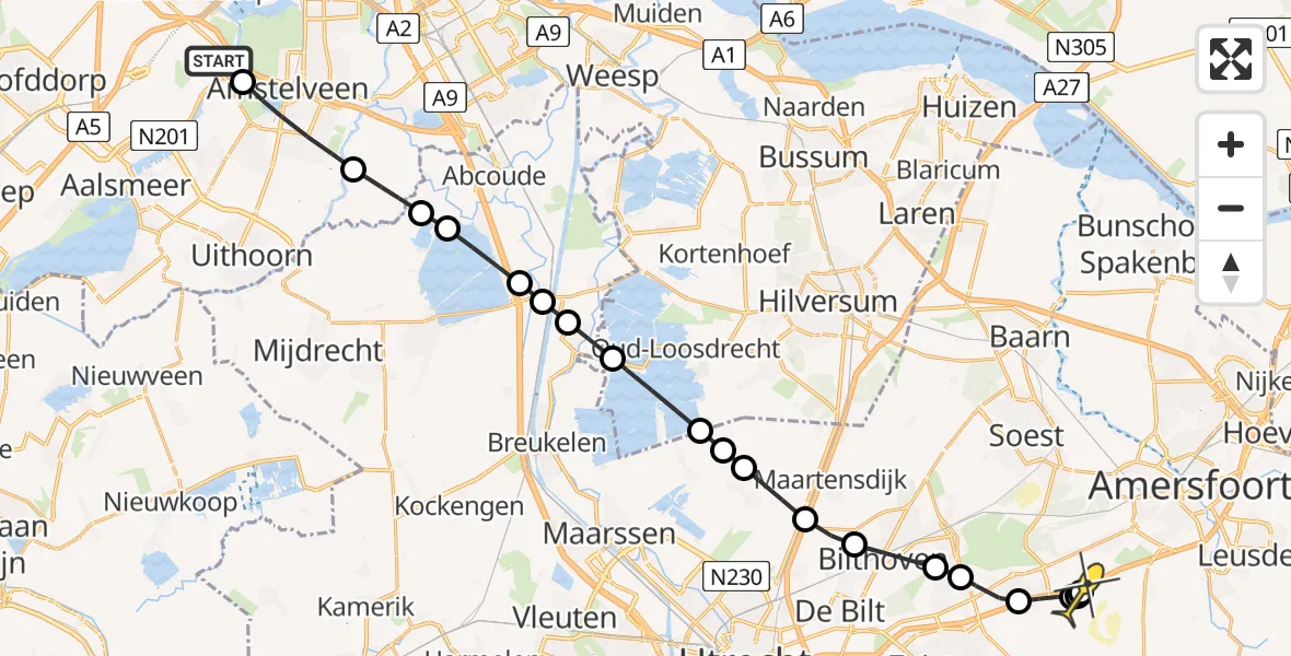 Routekaart van de vlucht: Politiehelikopter naar Amersfoort, Loevesteinse Randweg