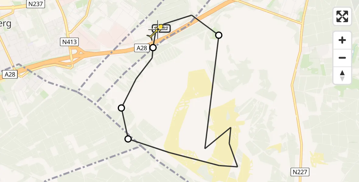 Routekaart van de vlucht: Politiehelikopter naar Amersfoort, Genschauloods