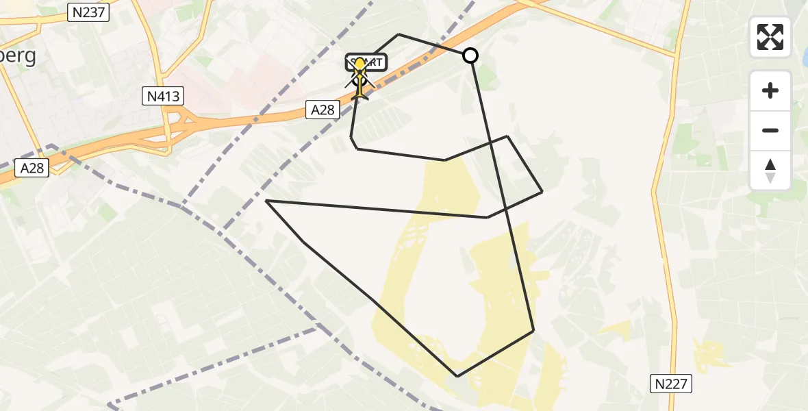 Routekaart van de vlucht: Politiehelikopter naar Amersfoort, Treekerweg