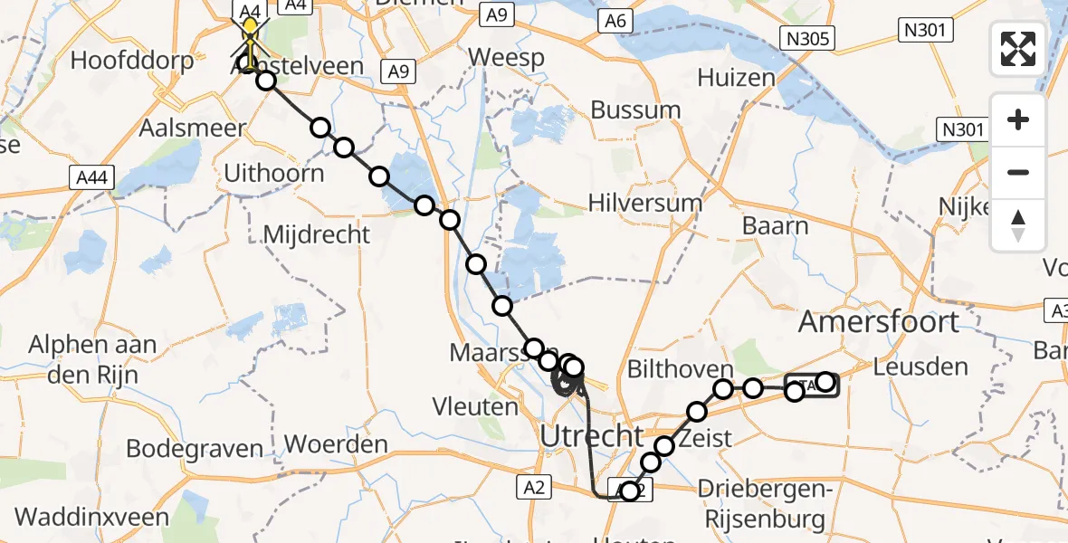Routekaart van de vlucht: Politiehelikopter naar Schiphol, Graf 25