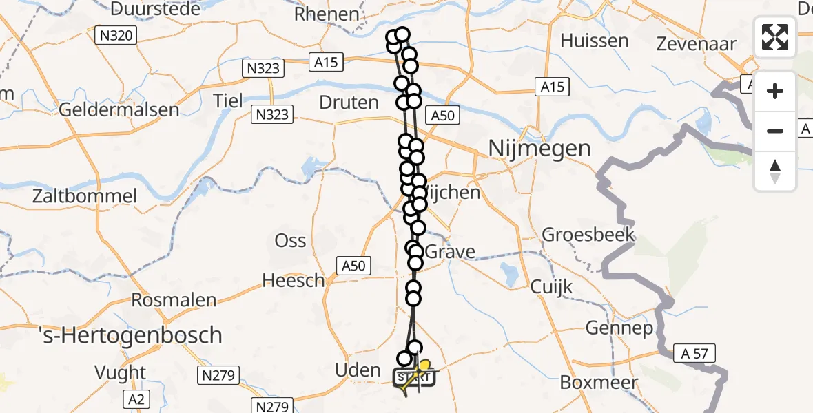 Routekaart van de vlucht: Lifeliner 3 naar Vliegbasis Volkel, Houtvennen