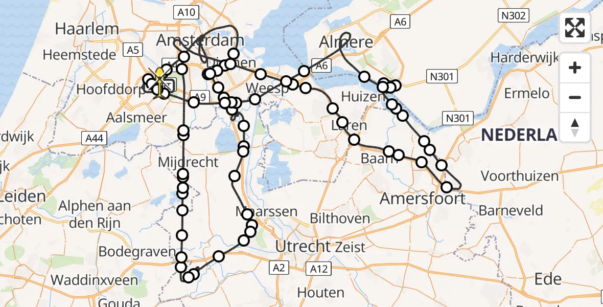 Vluchtroute Politiehelikopter van Schiphol naar Schiphol