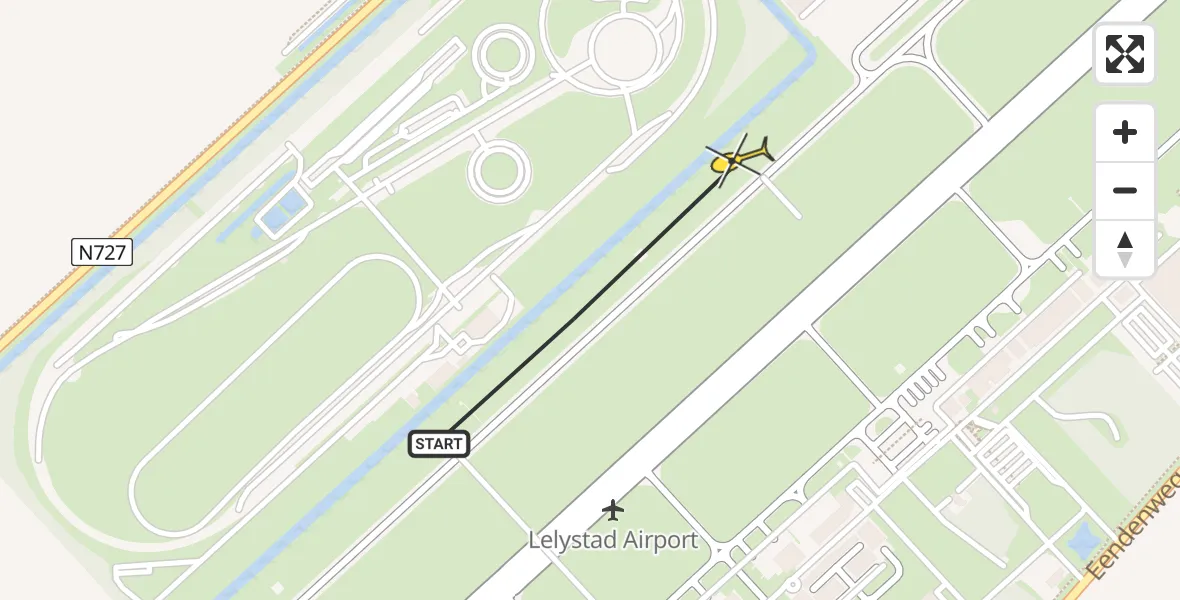 Routekaart van de vlucht: Traumaheli naar Lelystad Airport, RDW-testbaan