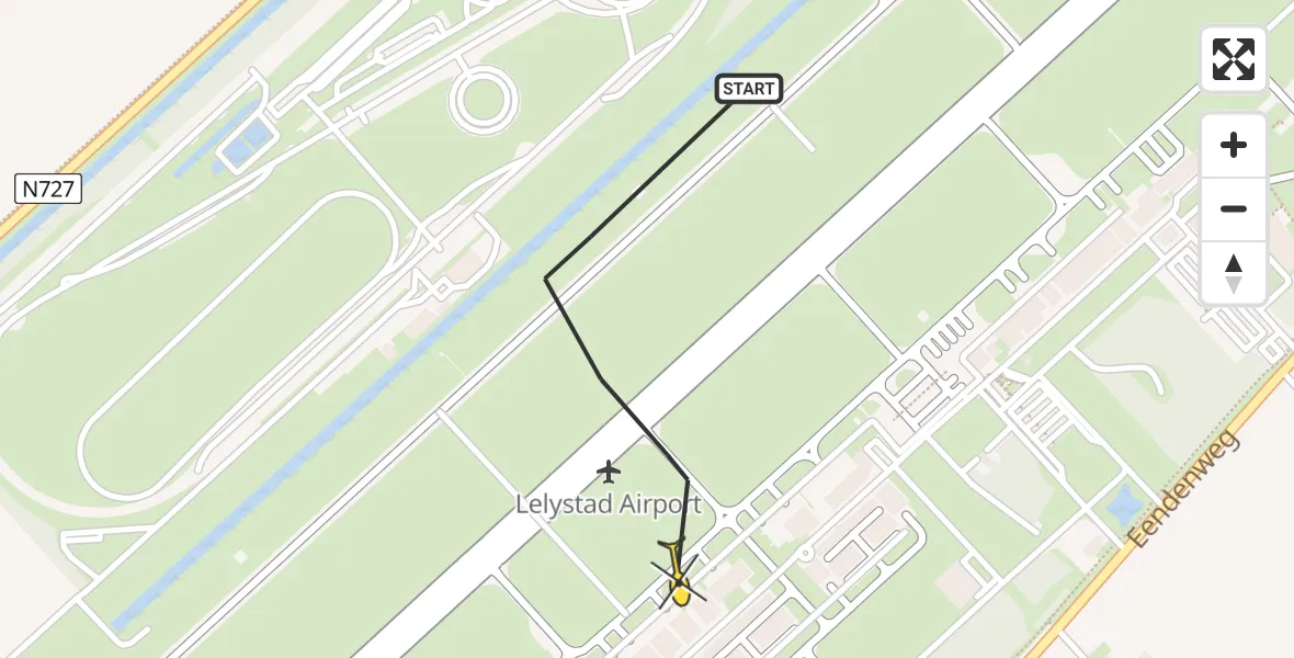 Routekaart van de vlucht: Traumaheli naar Lelystad Airport, Emoeweg