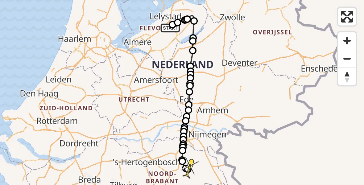 Routekaart van de vlucht: Traumahelikopter naar Vliegbasis Volkel, Larserweg