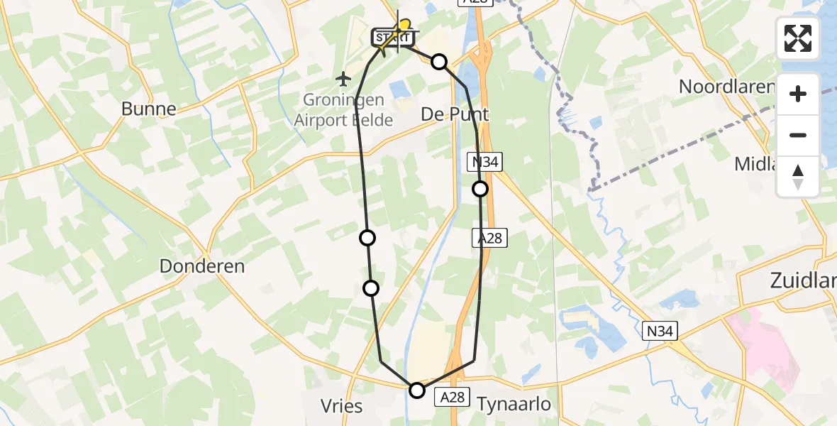 Routekaart van de vlucht: Lifeliner 4 naar Groningen Airport Eelde, Moespot