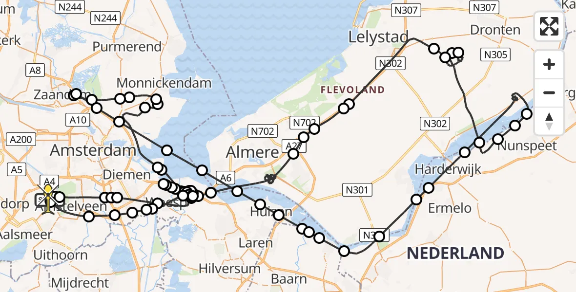 Vluchtroute Politiehelikopter van Schiphol naar Schiphol