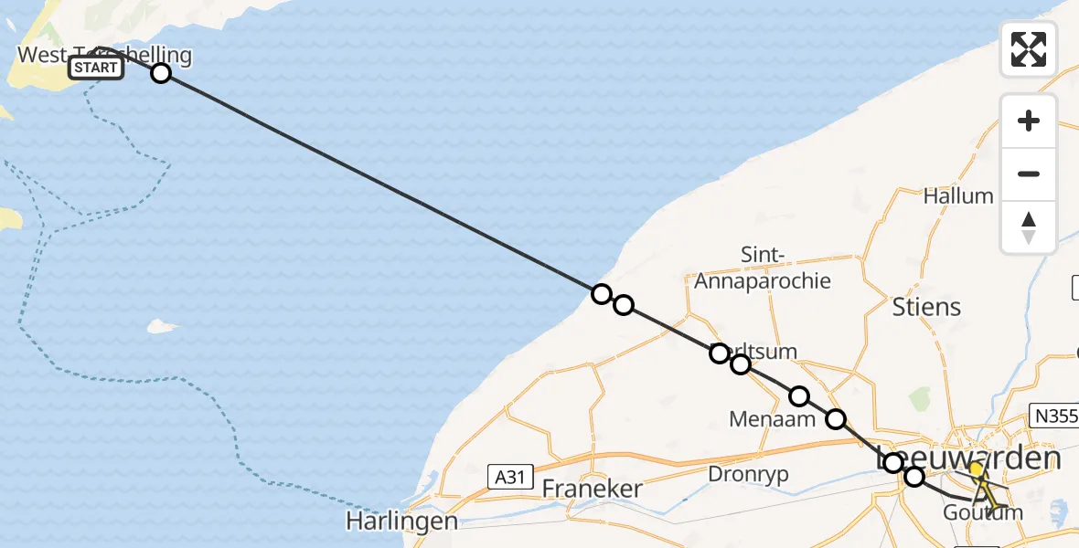 Routekaart van de vlucht: Ambulancehelikopter naar Leeuwarden, Werkhaven