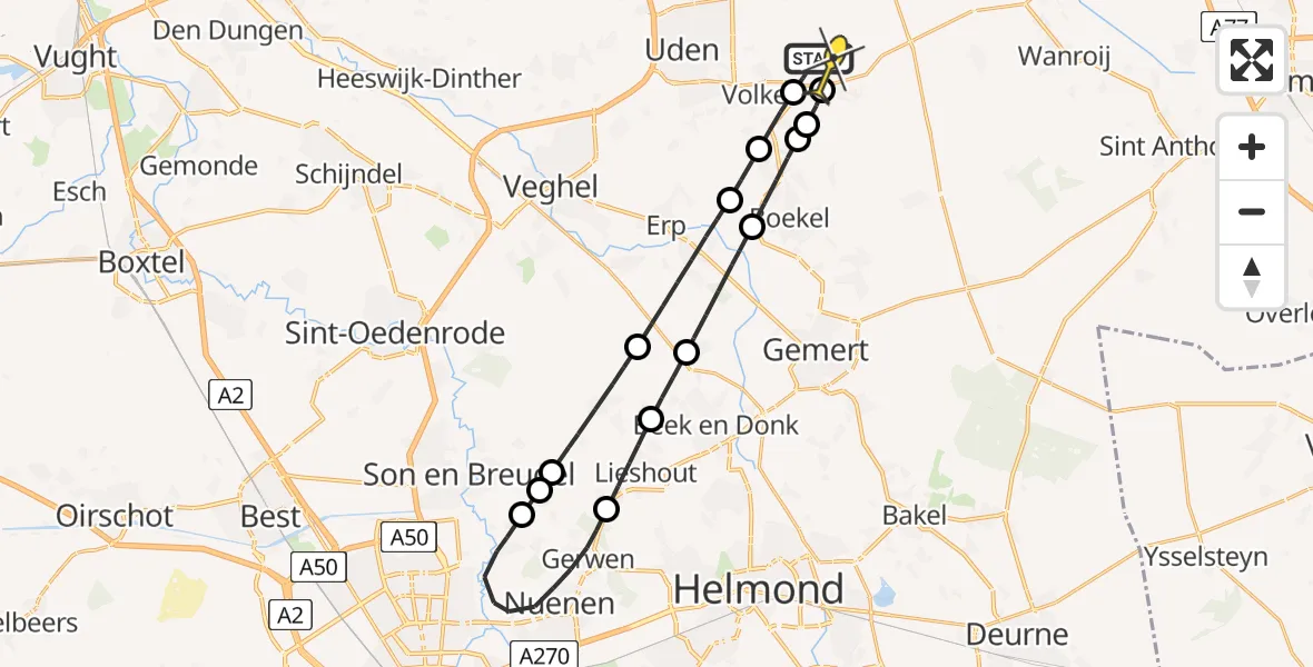 Routekaart van de vlucht: Lifeliner 3 naar Vliegbasis Volkel, Rondweg Volkel