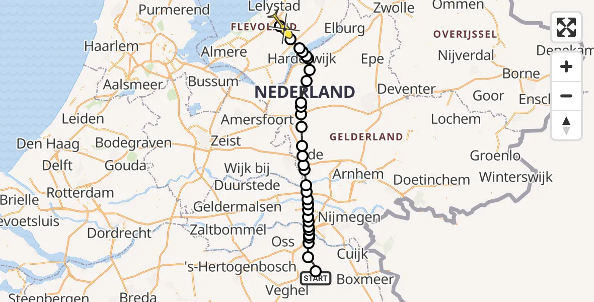 Routekaart van de vlucht: Traumaheli naar Lelystad Airport, Houtvennen