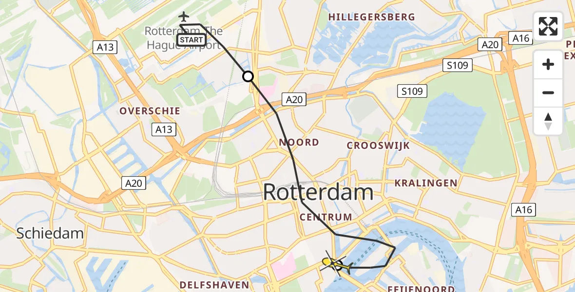Routekaart van de vlucht: Lifeliner 2 naar Erasmus MC, Ada Lovelacestraat