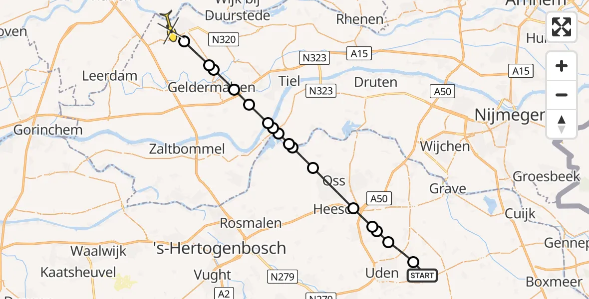 Routekaart van de vlucht: Lifeliner 3 naar Culemborg, De Bunders