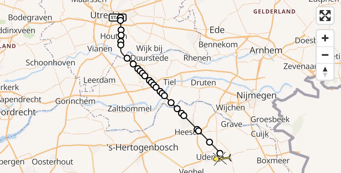 Routekaart van de vlucht: Lifeliner 3 naar Vliegbasis Volkel, Landgoed Oostbroek