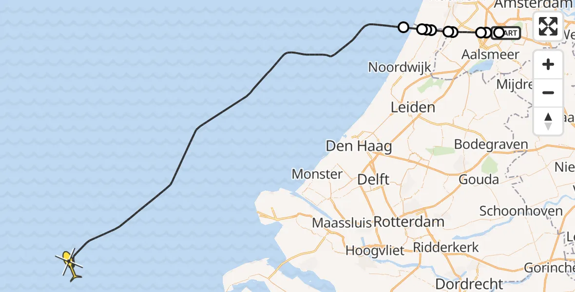 Vluchtroute Politiehelikopter van Schiphol naar 