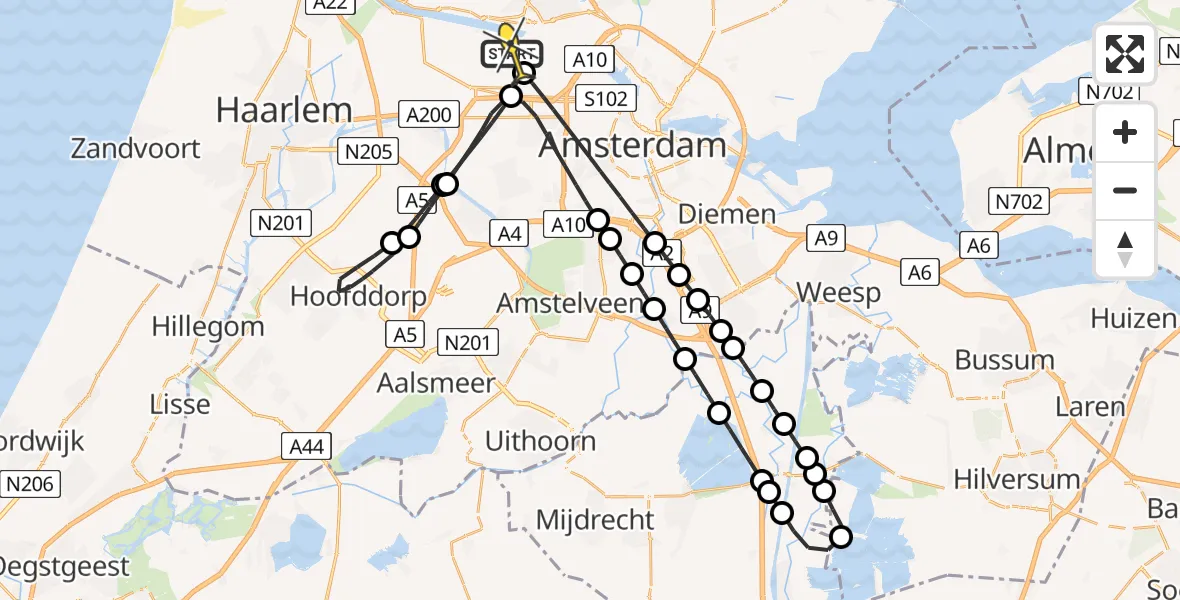 Routekaart van de vlucht: Lifeliner 1 naar Amsterdam Heliport, Maltaweg