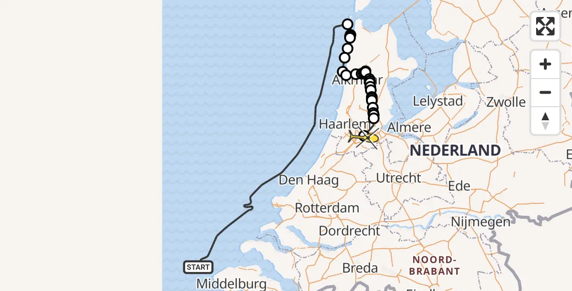 Vluchtroute Politiehelikopter van  naar Schiphol