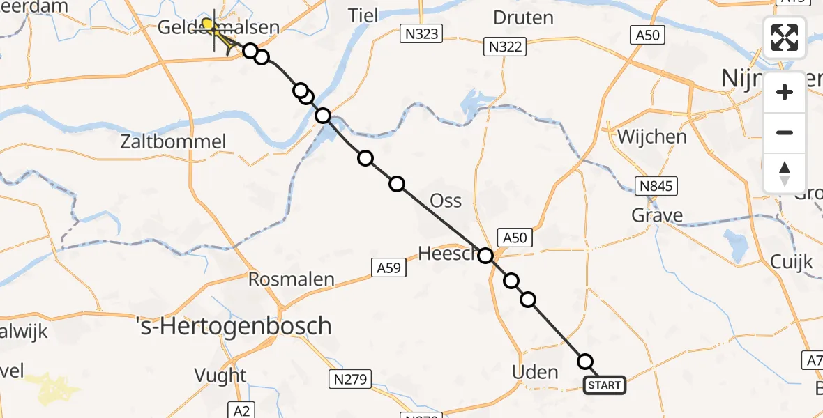 Routekaart van de vlucht: Lifeliner 3 naar Geldermalsen, Jagersveld