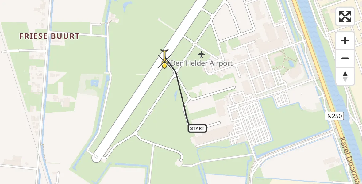 Routekaart van de vlucht: Kustwachthelikopter naar Vliegveld De Kooy, Luchthavenweg