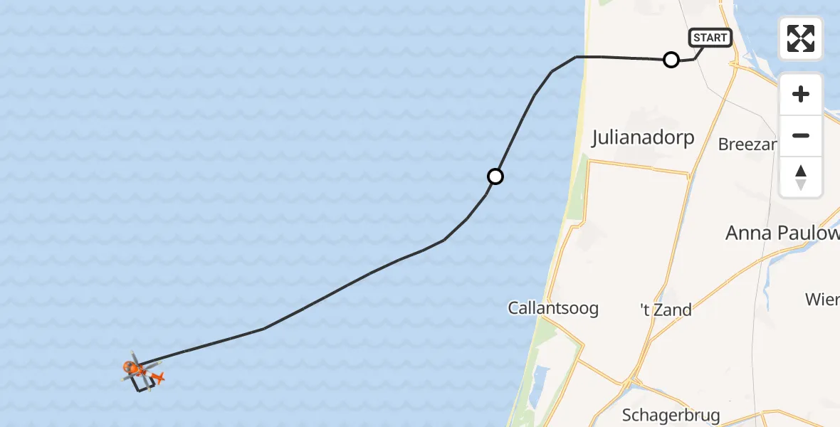 Vluchtroute Kustwachthelikopter Vliegveld De Kooy - , 10 april 2025, 18:17