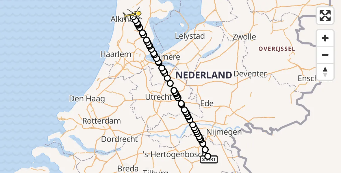 Routekaart van de vlucht: Lifeliner 3 naar Heerhugowaard, Achter-Oventje
