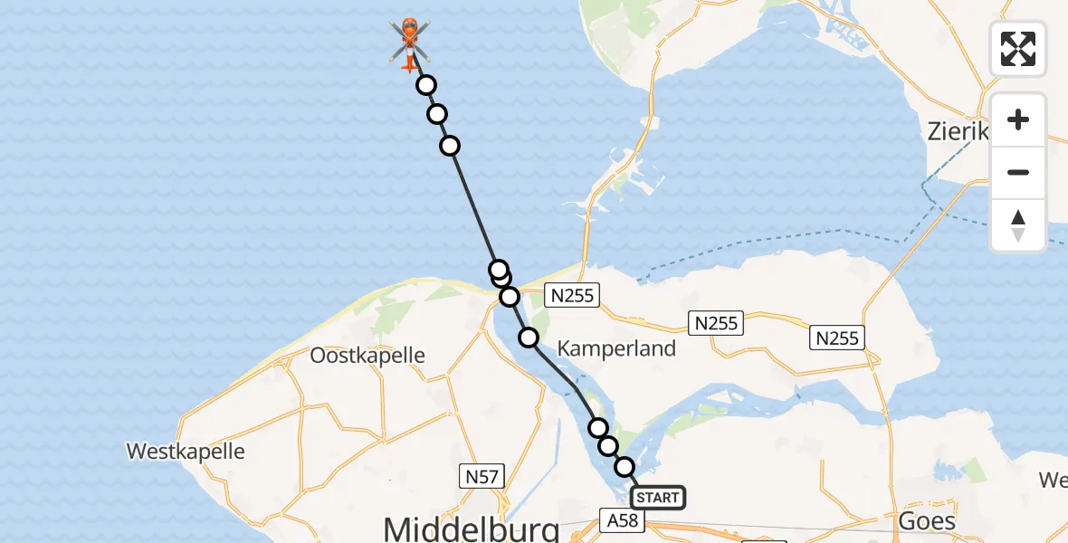 Vluchtroute Kustwachthelikopter Vliegveld Midden-Zeeland - , 11 april 2025, 08:07
