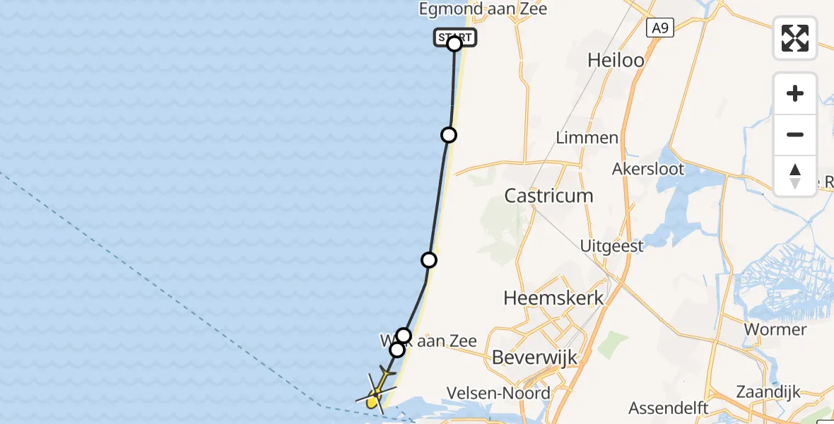 Routekaart van de vlucht: Politiehelikopter naar Velsen-Noord, Strandslag 35