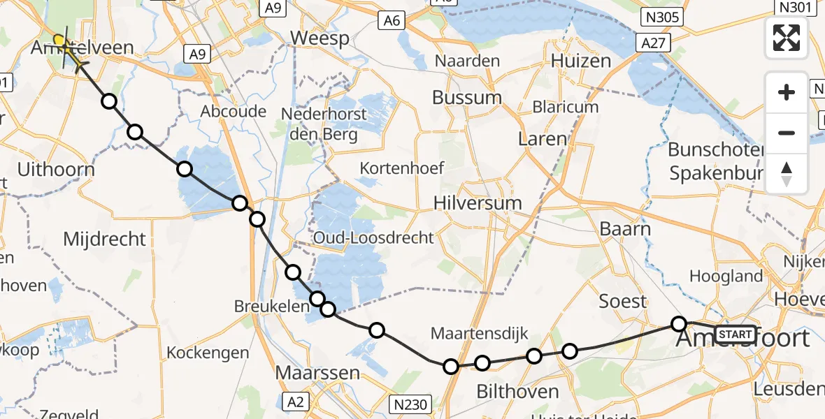 Routekaart van de vlucht: Politiehelikopter naar Amstelveen, Muurhuizen