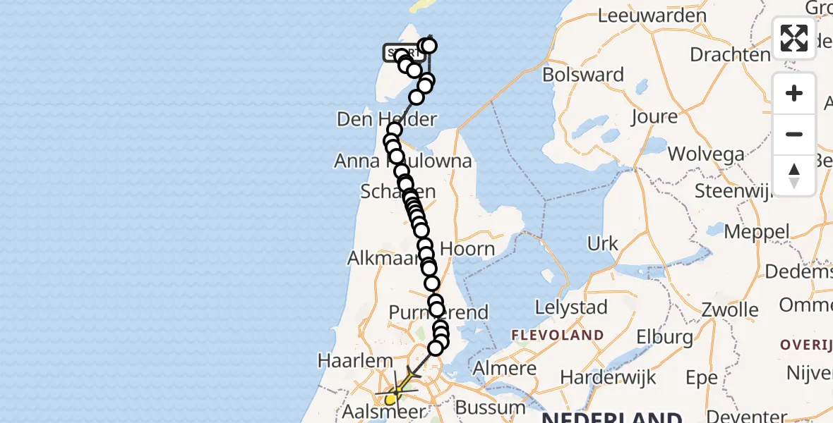 Routekaart van de vlucht: Politiehelikopter naar Badhoevedorp, Hoofdweg