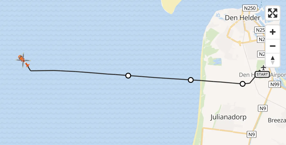 Vluchtroute Kustwachthelikopter Vliegveld De Kooy - , 11 april 2025, 12:48