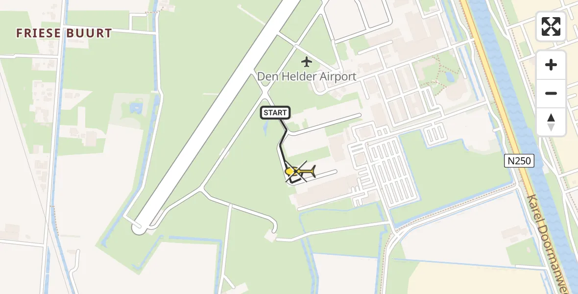 Routekaart van de vlucht: Kustwachthelikopter naar Vliegveld De Kooy, Luchthavenweg