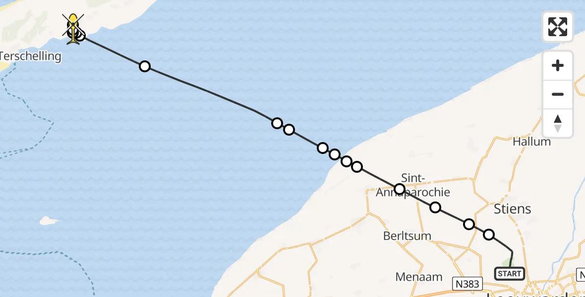 Routekaart van de vlucht: Ambulancehelikopter naar Baaiduinen, Keegsdijkje