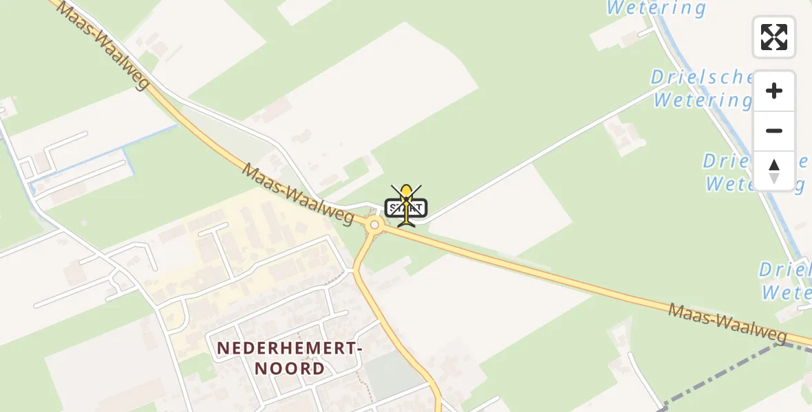 Routekaart van de vlucht: Lifeliner 2 naar Nederhemert, Maas-Waalweg