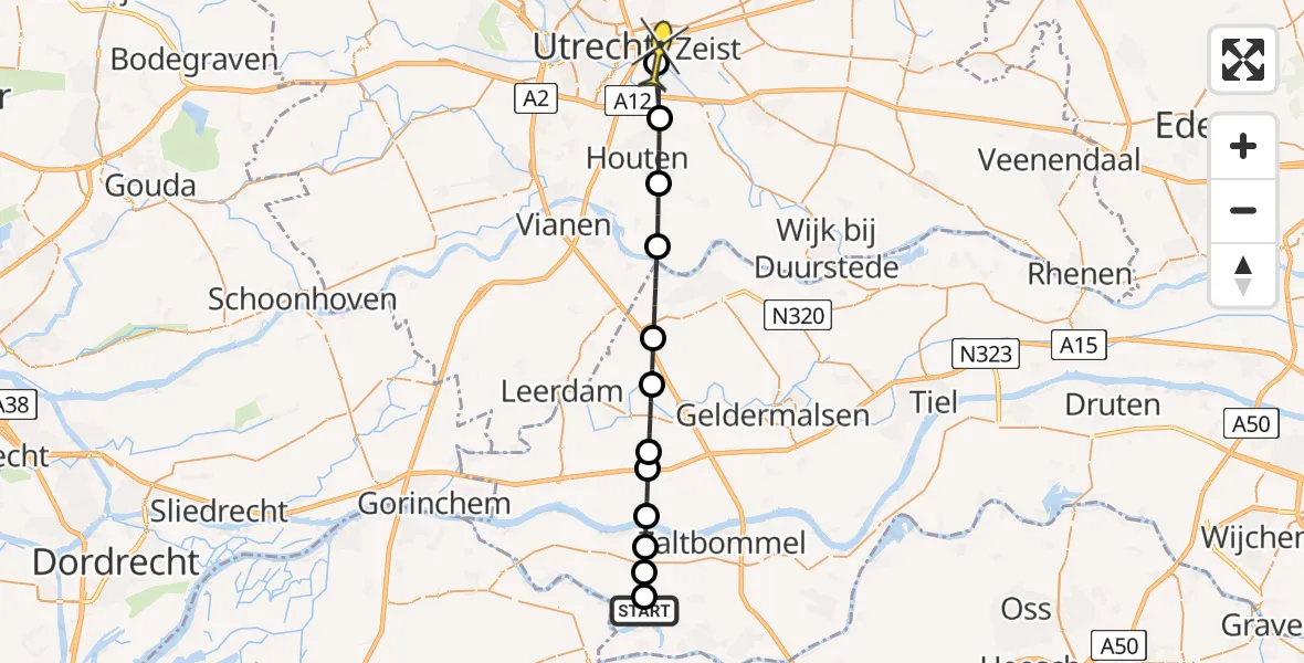 Routekaart van de vlucht: Lifeliner 2 naar Universitair Medisch Centrum Utrecht, Eendenkade