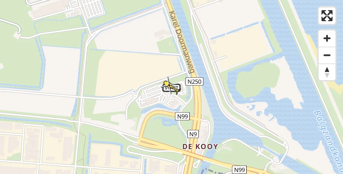 Routekaart van de vlucht: Lifeliner 1 naar Vliegveld De Kooy, Verkeerstorenweg