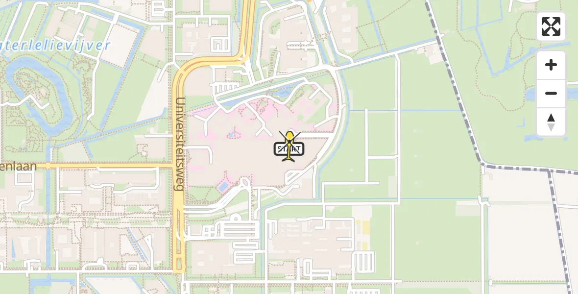 Routekaart van de vlucht: Lifeliner 2 naar Universitair Medisch Centrum Utrecht, UMC Ambulancetunnel