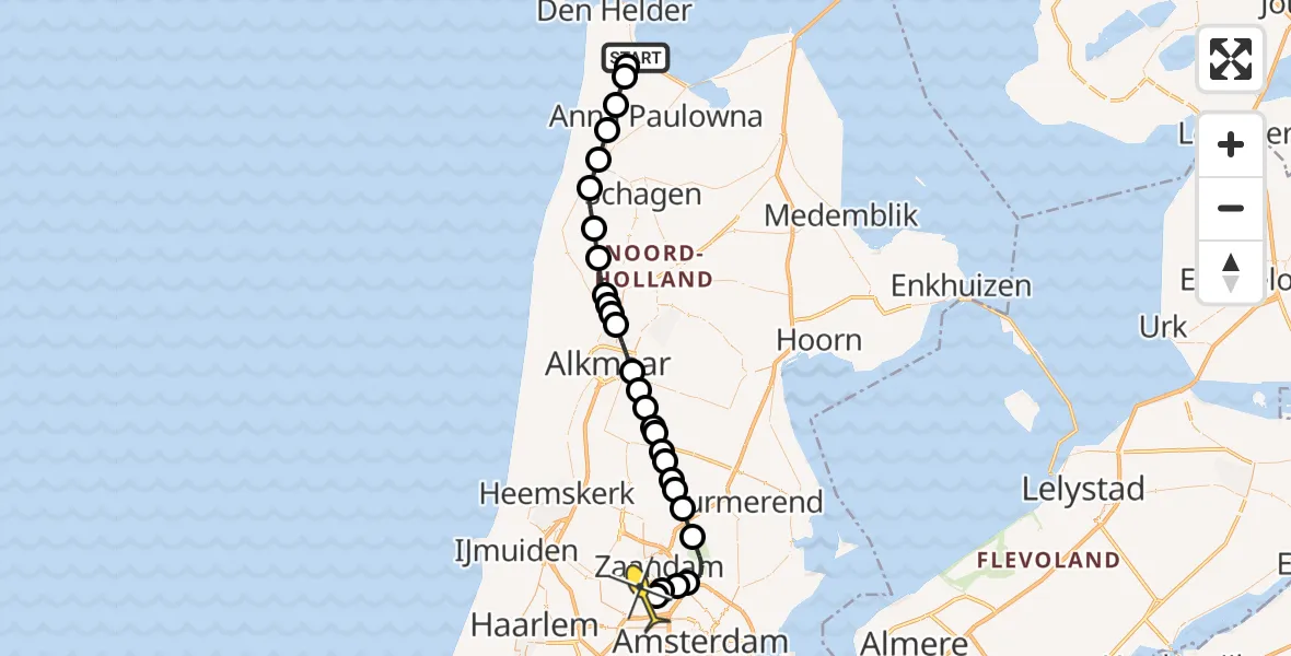 Routekaart van de vlucht: Lifeliner 1 naar Amsterdam Heliport, Bedrijventerrein Kooypunt