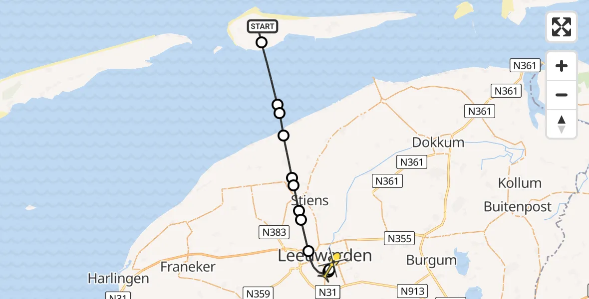 Routekaart van de vlucht: Ambulancehelikopter naar Leeuwarden, Galgeslootpad