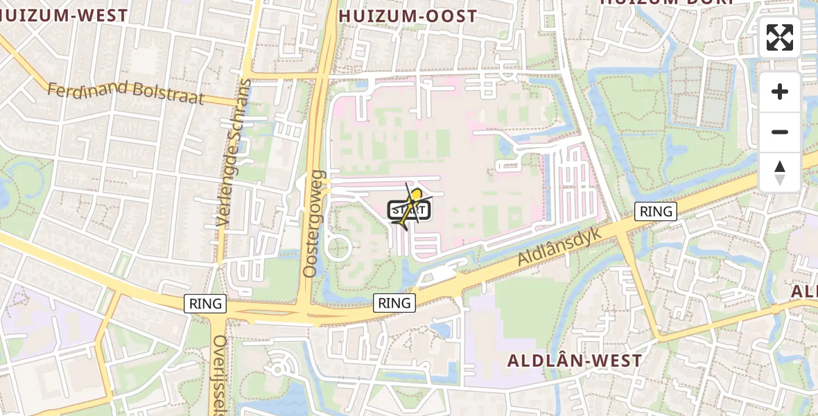 Routekaart van de vlucht: Ambulancehelikopter naar Leeuwarden, Aldlânsdyk