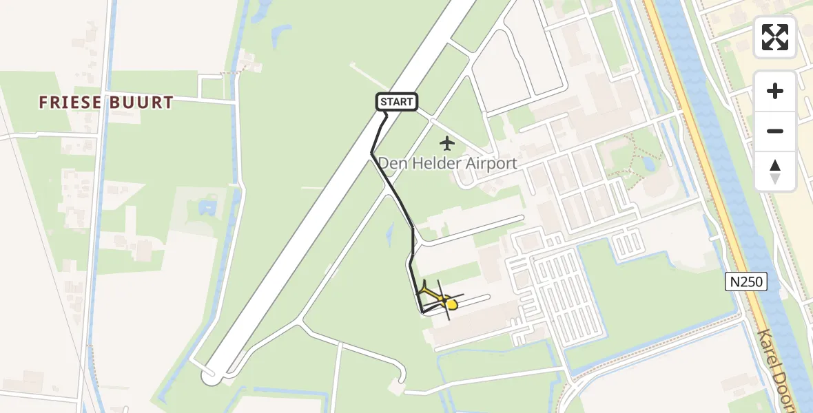 Routekaart van de vlucht: Kustwachthelikopter naar Vliegveld De Kooy, Luchthavenweg