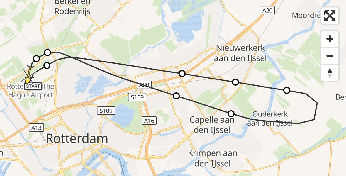 Routekaart van de vlucht: Lifeliner 2 naar Rotterdam The Hague Airport, Bovendijk