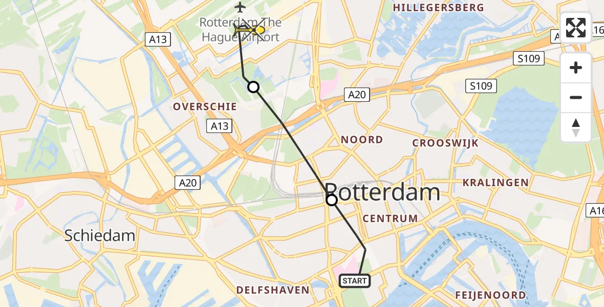 Routekaart van de vlucht: Lifeliner 2 naar Rotterdam The Hague Airport, Nieuwe Binnenweg