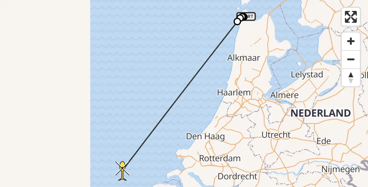 Routekaart van de vlucht: Kustwachthelikopter naar Luchthavenweg
